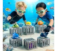 6 PCS Underwater Dive Rescue Toys, Cage Pool Toys with Animals Floating, Diving Treasure Cage, Waterproof ＆ Easy-Press Opening Mechanism, Perfect for Pool Games, Summer Parties, and Backyard Fun