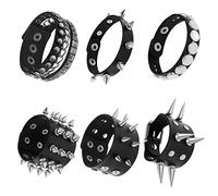 6 Pcs Unisex Black Metal Spike Studded Punk Bracelet Leather Rivets Bracelet Cuff for Mens Womens Rock Vintage Gothic Style Adult
