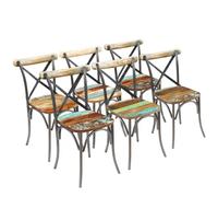 (6 pcs) vidaXL 2x Solid Mango Wood Cross Chairs Wooden Kitchen Dining Seat Black/White