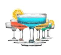 6 Pcs Vintage Coupe Glass, 200Ml(7 Oz) Embossed Martini Glasses, Floral Fluted Cocktail Glasses, Unique Clear Margarita Glasses, Romantic Drinking Glassware for Cocktail Wine Champagne