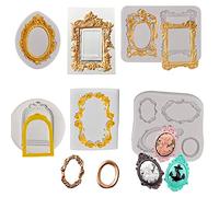 6 PCS Vintage Frame Silicone Mold, Baroque Style Fondant Cake Decorating Mould, 3D Curlicues Scroll Lace Photo Frame Molds for Sugar Gum Paste Chocolate Cookies Resin Polymer Clay