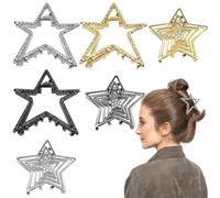 6 PCS Vintage Metal Star Hair Claw Clips Hollowed Star Strong Non-slip Shark Claw Sliver Metal Designs Barrettes Fashion Hair Accessories for Women