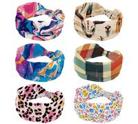 6 PCS Vintage Western Cow Pattern Wild West Elastic Headbands for Women, Wide Headband, Knotted Hairband, Vintage Head Wraps for Daily Use, Yoga, Workout