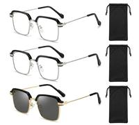 6 PCS Vision Sync Multifocal Glasses, Non-Prescription Clear Lens Eyewear, 2 Silver-Black Frames 1 Gold-Black Photochromic Frame And 3 Black Storage Cases, for Screen Eye Protection & Daily Wear