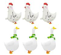 6 PCS Walking Silly Goose Balloons and Walking Chicken Balloons Large Cute Animal Goose with Scarf & Movable Feet for Birthday Decor, Farm Animal Theme Party (Goose Chicken-White)
