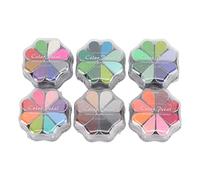 6 Pcs Washable Ink Pad, Petal Shape Metallic Ink Stamp Pad, 48 Vibrant Colors DIY Rubber Stamp Kit for Fingerprint Footprint Art, Strong Coverage Non - Fading Ink for Paper Wood Cl