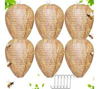 6 Pcs Wasp Nest Decoy with S-Hook, Foldable Fake Wasp Deterrent, Hanging Hornets Nests, Mini Yellow Jackets Trap, Artificial Imitation Waspinator for Home, Outdoor, Garden, Patios (Yellow)