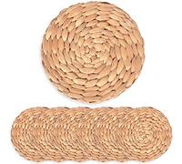 6 Pcs Water Hyacinth Boho Wicker Coasters - Aesthetic, Woven, Moisture Absorbing for Office Desk