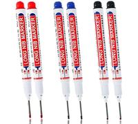 6 PCS Waterproof Deep Reach Markers, Long Head Deep Hole Marker, 1 mm Felt Tip, 20 mm Reach for Permanent Marking of Hard To Reach Areas (Black Blue Red), Carpenters Builders