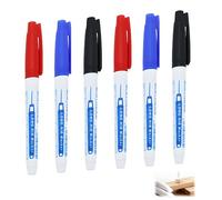 6 PCS Waterproof Deep Reach Markers, Permanent Marking Long Head Deep Hole Markers, Fine Point Tip Carpenters Pens for Builders Carpenters Construction Marking Hard to Reach Areas (Red Black Blue)