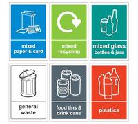 6 Pcs Waterproof Recycling Stickers for Bins - Recycling Bin Stickers Self-Adhesive Sunscreen and Durable Mixed Label, Bin Labels Suitable for Various Trash Cans Recycle