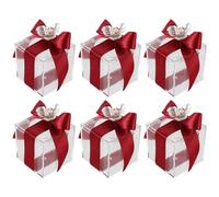 6 Pcs Wedding Favor Boxes, Plastic Clear Gift Boxes with Bow Pearl Decor, European Style Candy Container for Bridal Shower Party Reception