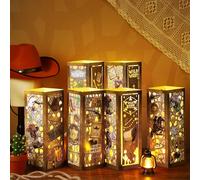 6 Pcs Western Centerpieces for Tables Wild West Cowboy Party Lantern Decorations Western Cowboy Centerpieces with LED Light for Rodeo Party Decorations Birthday Baby Shower, 11.8 x 4.2