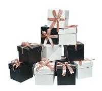 6 Pcs White & 6 Pcs Black Gift Boxes with Lids and ribbons for Birthdays, Easter, Mother's Day, Father's Day, Graduation and All Occasions(Black & White, 4x4x4 Inch)