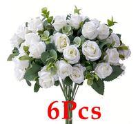 6 Pcs White Artificial Rose Flowers Faux Silk Hydrangea Bouquet Vintage Wedding For Door Decor Wedding