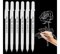 6 Pcs White Gel Pens 0.8mm Fine Point White Ink Line Highlighter Rollerball Drawing Pen for Colouring Black Paper Detail Art Drawing Artists Sketching Illustration Taking Notes Writing