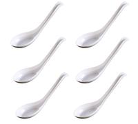 6 Pcs White Ramen Noodle Ladle Rice & Soup Spoons Serving Spoons Chinese Won Ton Soup Spoon Asian Plain Style, Plastic Teaspoons