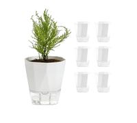 6 Pcs White Self Watering Plant Pots Indoor, 6 White Plastic 12.5CM Plant Pots with 6 Markers 6 Transparent Saucers, Decorative Planter Pot for Herbs Succulents Orchid Mint Balcony Bonsai Plants