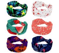 6 PCS Wide Headbands for Women Red Candy Cane Pattern Elastic Turban Headband Non Slip Hair Band, Sweat Workout Head Bands Fashion Head Wraps Hair Accessories
