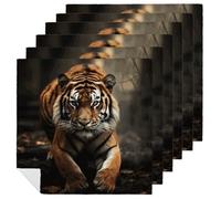 6 PCS Wild Animals Tiger Cloth Napkins 18.7"x18.7"- Single-Sided Print, Soft & Reusable Napkins for Elegant Dining, Wedding, Party, Restaurant Decor