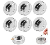 6 PCS Windproof Stainless Steel Ashtray with Lid, Round Portable Ashtrays for Outside, Durable Ash Trays Outdoors, Multi-Purpose Metal Ashtrays for Home Office Bar Garden Indoor Use