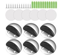 6 Pcs, with Screws， Floor Door Stoppers, Self-Adhesive Stainless Steel Floor Door Stops, Oval Floor Mounted Door Stop, Half Moon Door Stopper Wall Protector with Adhesive, for Floor Doors Walls
