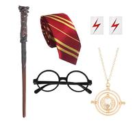 6 Pcs Wizard Costume Accessories, Halloween Cosplay Props Set with Voldemort Wand, Glasses, Necklace and Tie,Enhance The Party Atmosphere for Kids and Adults Birthday Dress-Up Party
