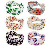 6 PCS Women Headbands, Pink Beautiful Blossom Cherry Flower Blue Background Non-slip Headband, Wide Hair Wrap, Twist Knotted Hairband, Soft Stretchy Turban Head Bands for Girl