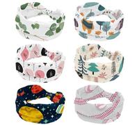 6 PCS Women’s Headbands Elastic Wide Headband Forest Animals Life Pattern Non-Slip Hairband Moisture-Wicking Workout Head Band for Yoga, Gym, Running, Fitness, Sport