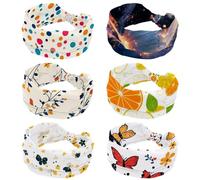 6 PCS Women's Headbands, Flowers with Butterfly in the Sky Shiny Trail Workout Hairbands, Non Slip Headbands, Moisture Wicking Sport Hairband, Fashion Hair Wrap