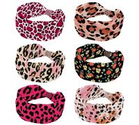 6 PCS Women's Headbands, Twisted Cross Hairband, Pink Leopard Soft Sweat Hairbands, Elastic Wide Headband, Hair Accessory