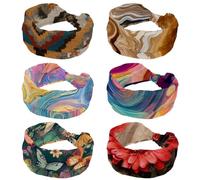 6 PCS Women's Wide Hairbands, Soft Turban Headband, Golden Marble Texture Non Slip Head Wraps, Elastic Sweat Yoga Workout Headband Cross Knotted Hairwrap Bandana