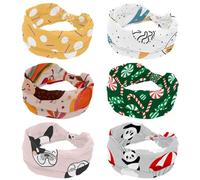6 PCS Women's Wide Hairbands, Space Celestial Body Cat Soft Turban Headband, Non Slip Head Wraps, Elastic Sweat Yoga Workout Headband Cross Knotted Hairwrap Bandana