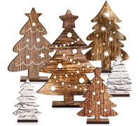 6 Pcs Wooden Christmas Tree Tabletop Decor,6 Sizes Freestanding Wooden Farmhouse Xmas Tree Decorations,Rustic Christmas Tiered Tray Centerpieces Table Signs for Indoor Holiday Home Decor