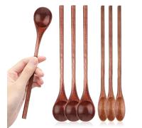 6 Pcs Wooden Coffee Spoons, Long Handle Wooden Teaspoon, Stirring Teaspoon, Long Handle Mixing Wooden Spoon for Stirring Coffee, Tea, Honey, Tasting Spoon Set for Kitchen Stirring