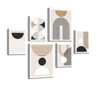 6 Pcs Wooden Framed Canvas Wall Art Set Boho Minimalist Abstract Canvas Prints Mid Century Geometric Painting Black White Beige Pictures for Living Room Bedroom Wall Decor 30x40 cm x2+20x30 cm x4