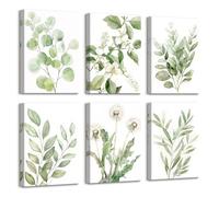 6 Pcs Wooden Framed Canvas Wall Art Set Light Green Eucalyptus Leaf Canvas Prints Botanical Plant Painting Poster Minimalist Floral Pictures for Living Room Bedroom Hallway Wall Decor 20x30 cm x6