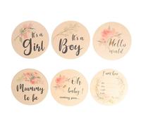 6 Pcs Wooden Round Birth Announcement Signs for Newborn Name | 15 Cm Diameter Set, Flower Pattern Design, Suitable for Baby Shower and Keepsake Display