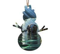 6 PCS Wooden Xmas Tree Ornaments, Asian Elephant in The Water Print Christmas Party Decoration Wood Pendant, for Home Crafts Hanging