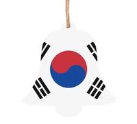 6 PCS Wooden Xmas Tree Ornaments, Flag of Republic of Korea Print Christmas Party Decoration Wood Pendant, for Home Crafts Hanging