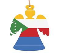 6 PCS Wooden Xmas Tree Ornaments, Flag of The Comoros Print Christmas Party Decoration Wood Pendant, for Home Crafts Hanging