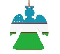 6 PCS Wooden Xmas Tree Ornaments, Flag of The Republic of Uzbekistan Print Christmas Party Decoration Wood Pendant, for Home Crafts Hanging