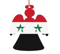 6 PCS Wooden Xmas Tree Ornaments, Flag of The Syrian Arab Republic Print Christmas Party Decoration Wood Pendant, for Home Crafts Hanging