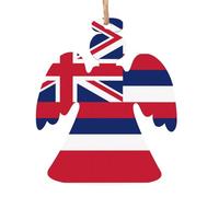 6 PCS Wooden Xmas Tree Ornaments, Hawaii Flag Print Christmas Party Decoration Wood Pendant, for Home Crafts Hanging