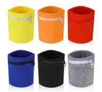 6 Pcs Wrist Sweat Band Wrist Wallet Running Wallet Wristband Wrist Wallets for Women Wrist Wallet for Running Walking Wrist Sweat Bands Small Storage Bags Wrist Pouch Zipper Hiking Jogging Travel
