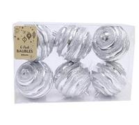 6 Pcs x 80 mm Christmas Tree Decoration, Baubles, Ornaments Shatterproof Balls for Xmas Hanging Decorations Angel Shiny,Matte,Glitter Decorated Baubles - Silver Glitter Swirl