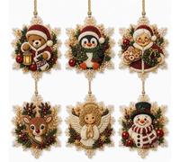 6 Pcs Xmas Snowflake DIY Diamond Art Pendant Christmas Tree Decor