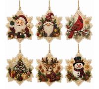 6 Pcs Xmas Snowflake DIY Diamond Art Pendant Christmas Tree Decor