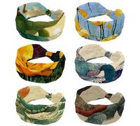 6 Pcs Yellow California Poppy Painting (3) Headbands Hair Accessories - Wide Knotted Bow Headband, Turban Headwraps for Women and Girls