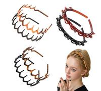 6 Pcs Zig Zag Headband, 90s Zigzag Headbands, Butterfly Clip Headband, Adjustable Teeth Comb Braided Hair Clips, Non-Slip Bangs Headbands for Women Daily Styling, Sports, Parties (Black, brown)